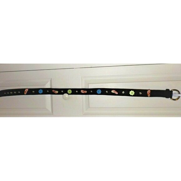 Black Canvas Belt 42" overall, 37" to first grommet flipflops flowers lge buckle - Picture 1 of 4